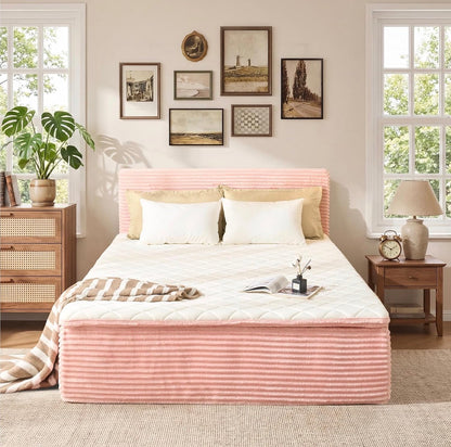 Somvera Queen Size Memory Foam Mattress with Plush Fabric Upholstered Bed Frame Platform