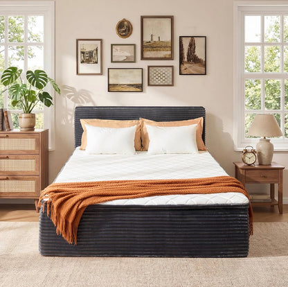 Somvera Queen Size Memory Foam Mattress with Plush Fabric Upholstered Bed Frame Platform