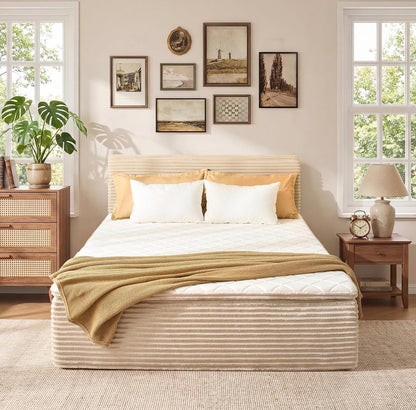 Somvera Queen Size Memory Foam Mattress with Plush Fabric Upholstered Bed Frame Platform