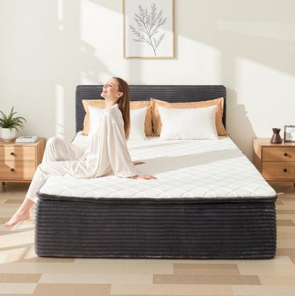 Somvera Queen Size Memory Foam Mattress with Plush Fabric Upholstered Bed Frame Platform