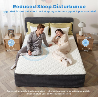 Somvera Queen Size Memory Foam Mattress with Plush Fabric Upholstered Bed Frame Platform